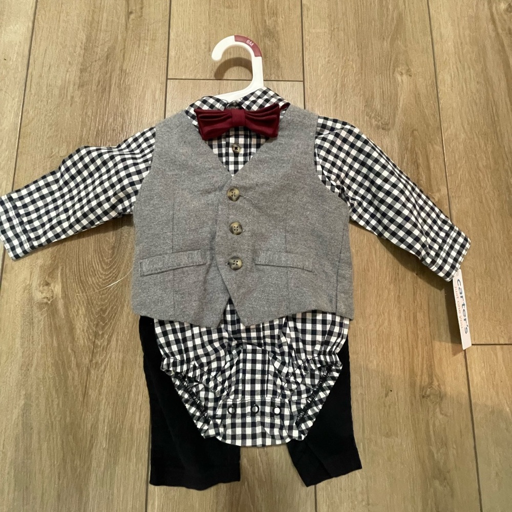 Carter's Gray Vest and Red Bow Tie Set